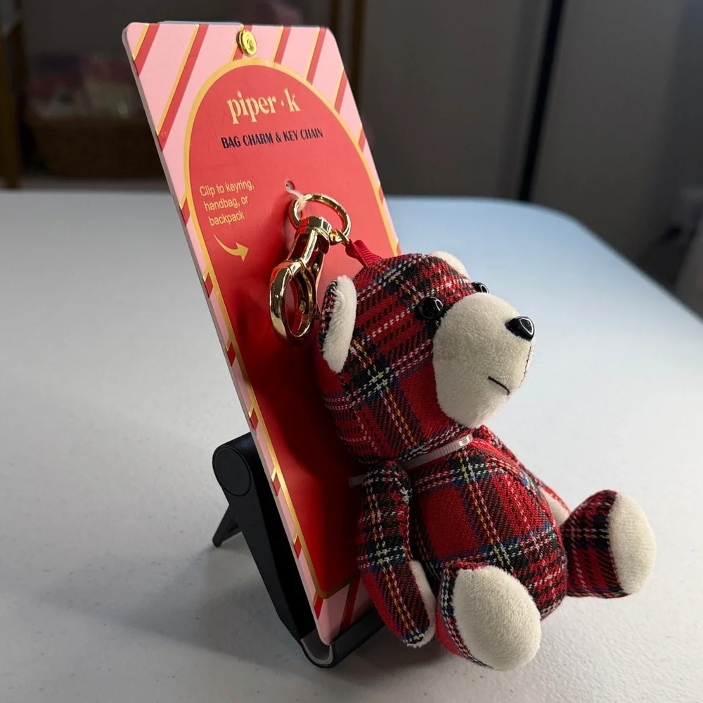 Piper K Red Plaid Bear Keychain